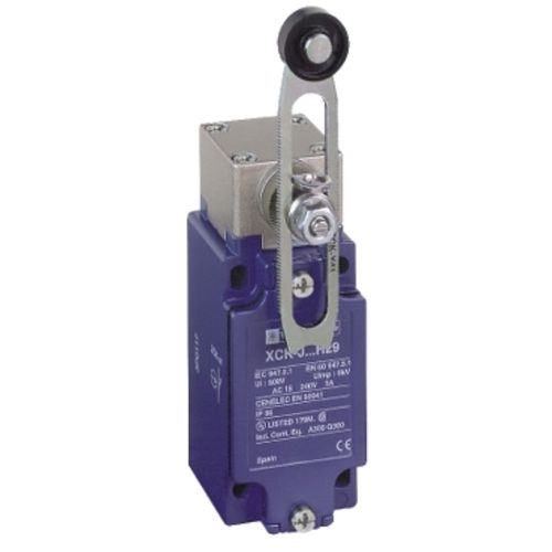 Interruptor de límite, XC estándar, XCKJ, palanca de rodillo de plástico termoplástico var. longitud, 1NC+1 NA, encaje, Pg13