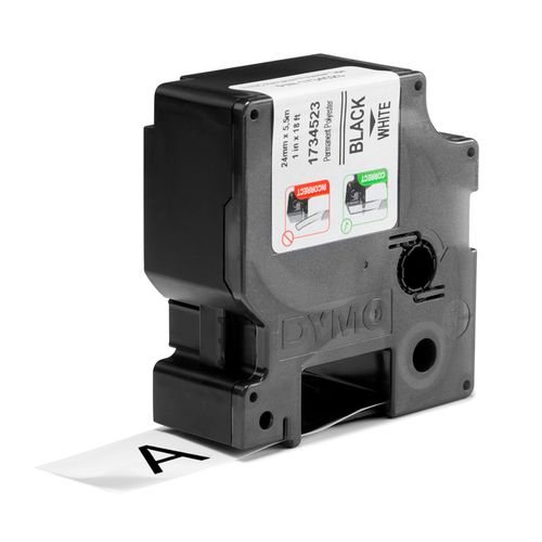 Cinta Poliester Permanente Blanco Letra Negra 24Mm X 5,5M