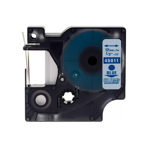 Cinta D1 Plastico Transparente Letra Azul 12Mm X 7M