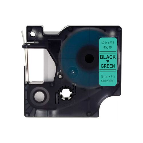Cinta D1 Plastico Verde Letra Negra 12Mm X 7M